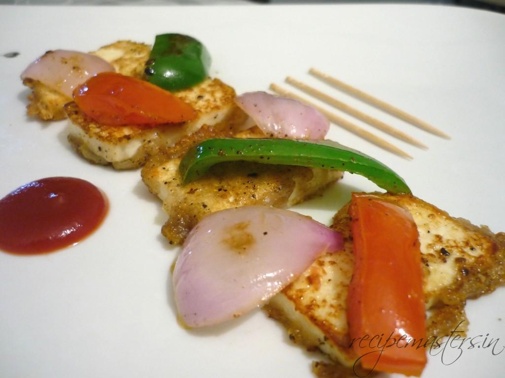 Pan fried lehsuni paneer tikka